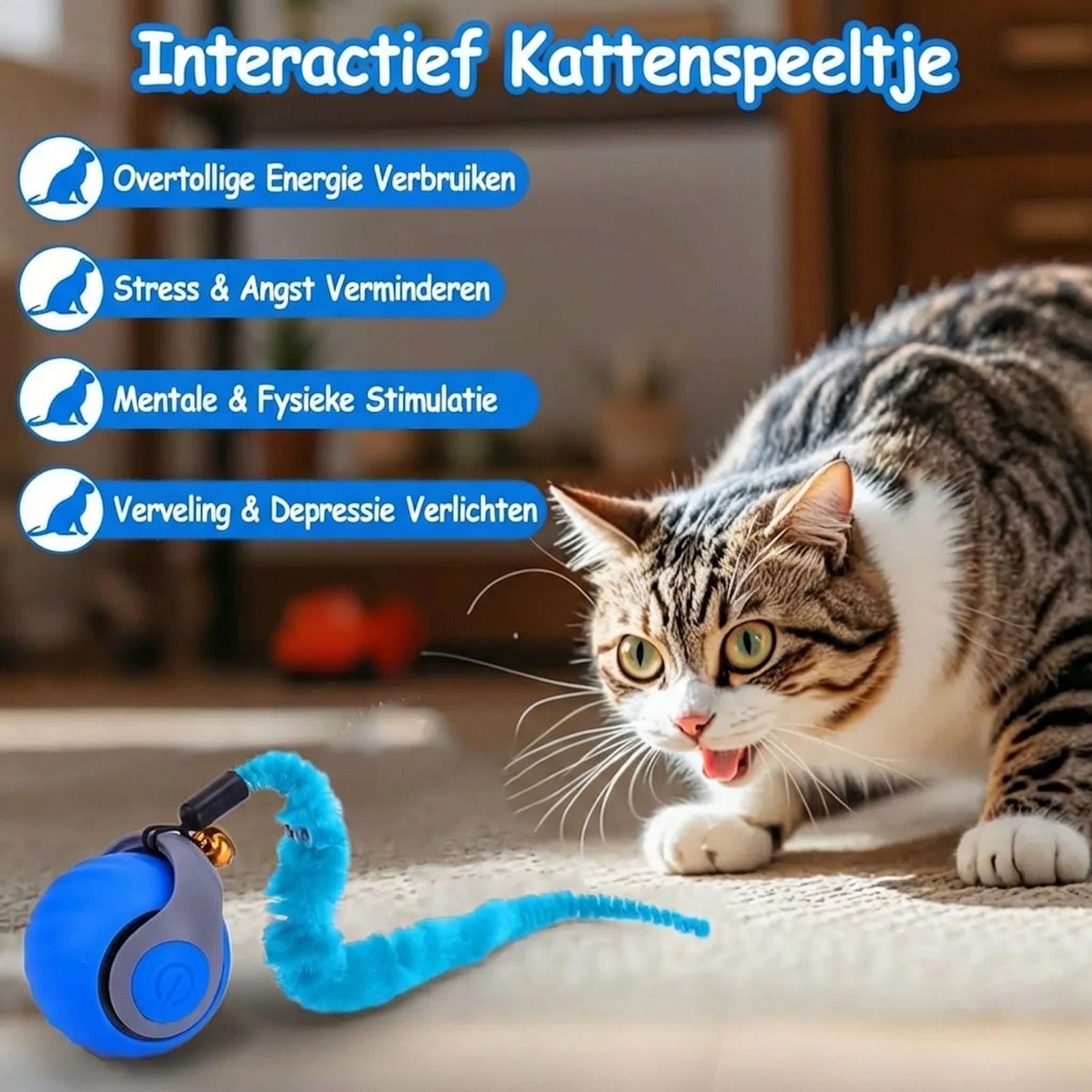 Slimme Interactieve Kattenbal - Automatisch Rollend Speeltje met Veren