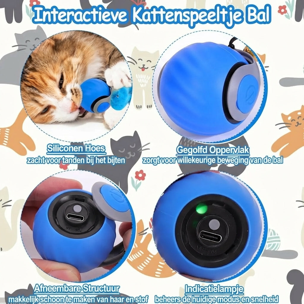 Slimme Interactieve Kattenbal - Automatisch Rollend Speeltje met Veren
