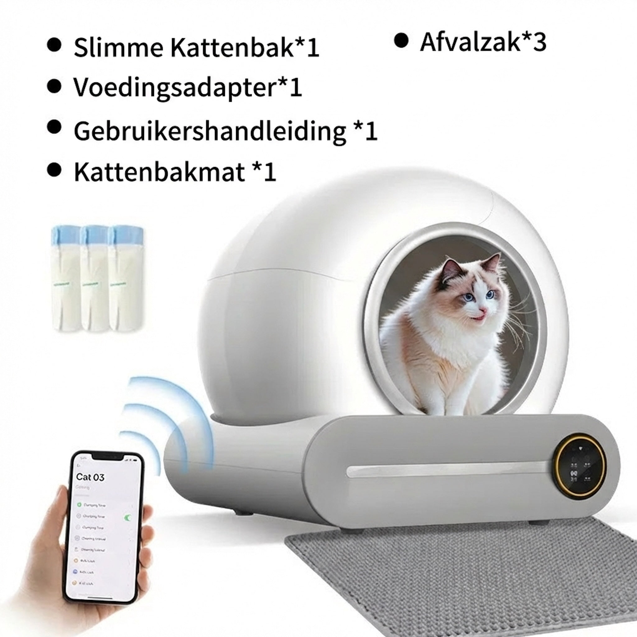 PurrTech Premium Zelfreinigende Kattenbak (65L) - Met App & Geurverwijdering