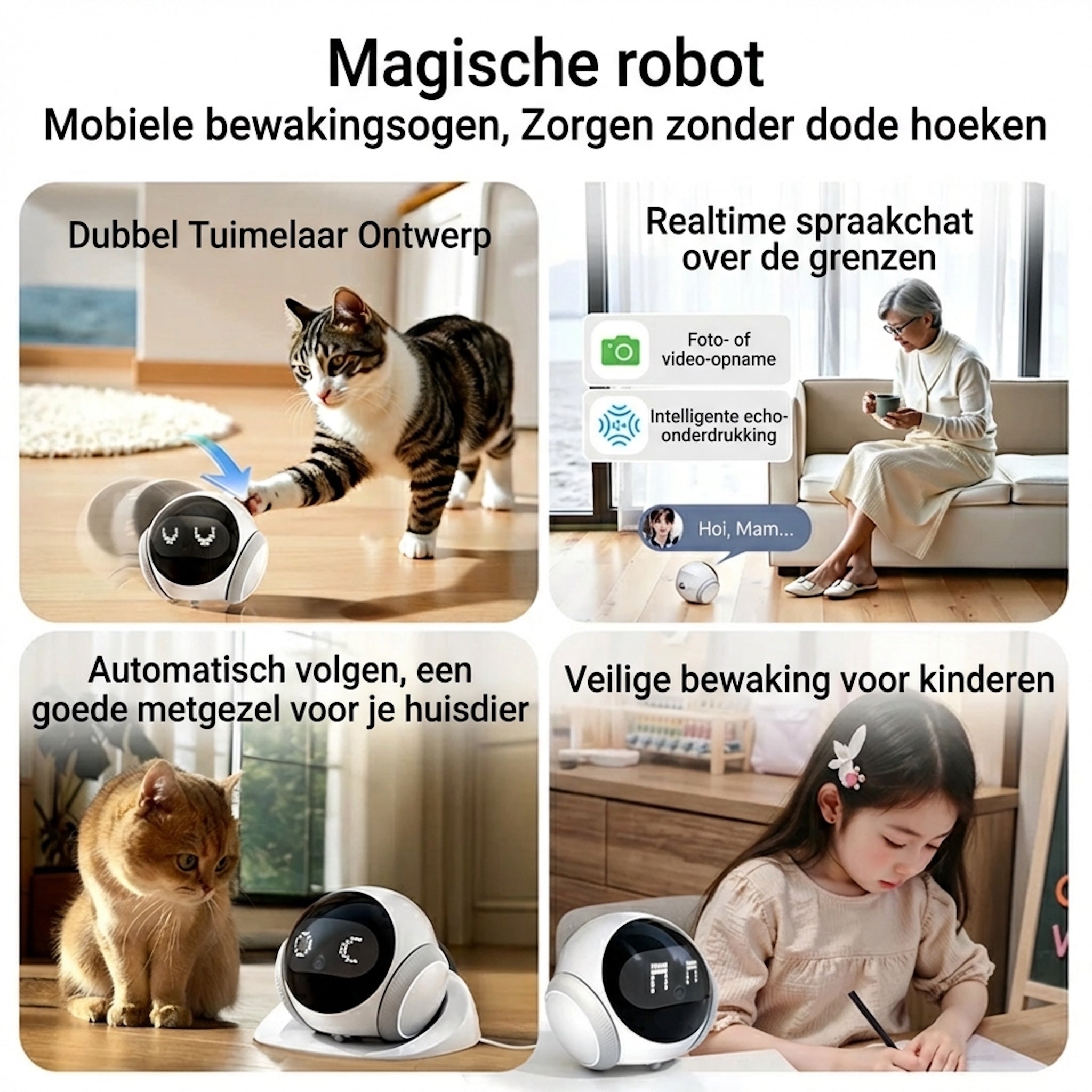 Aiook S1 Slimme Huisdier Robotcamera - 2K HD met Laser & AI-Tracking